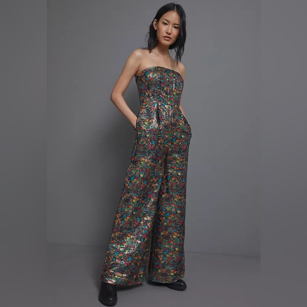 NWT Anthropologie Maeve Samantha Shimmer Wide Leg Jumpsuit Sz 8